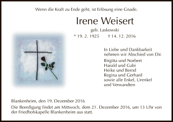 Traueranzeige von Irene Weisert von Hersfeld