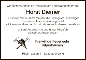 Traueranzeige von Horst Diemer von Hersfeld