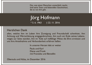 Traueranzeige von Jörg Hofmann von Hersfeld