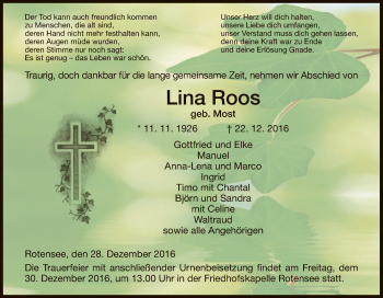 Traueranzeige von Lina Roos von Hersfeld