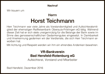 Traueranzeige von Horst Teichmann von Hersfeld