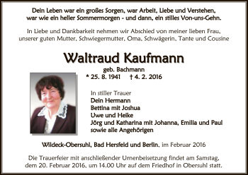 Traueranzeige von Waltraud Kaufmann von Hersfeld