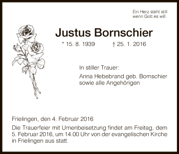 Traueranzeige von Justus Bornschier von Hersfeld