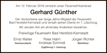 Traueranzeige von Gerhard Günther von Hersfeld