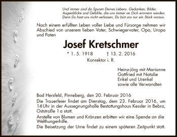 Traueranzeige von Josef Kretschmer von Hersfeld