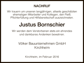 Traueranzeige von Justus Bornschier von Hersfeld