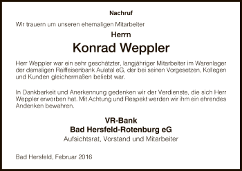 Traueranzeige von Konrad Weppler von Hersfeld