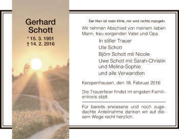 Traueranzeige von Gerhard Schott von Hersfeld