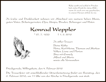 Traueranzeige von Konrad Weppler von Hersfeld