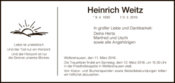 Traueranzeige von Heinrich Weitz von Hersfeld