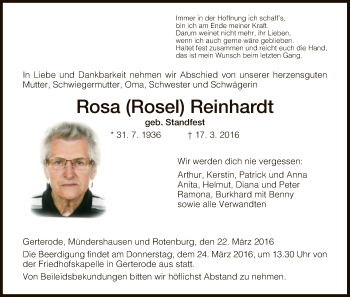 Traueranzeigen von Rosa Reinhardt | trauer.hersfelder-zeitung.de