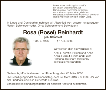 Traueranzeige von Rosa Reinhardt von Hersfeld