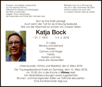 Traueranzeige von Katja Bock von Hersfeld