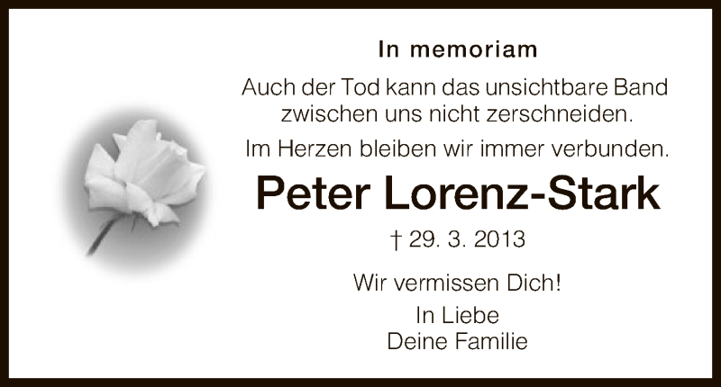  Traueranzeige für Peter Lorenz-Stark vom 29.03.2016 aus Hersfeld