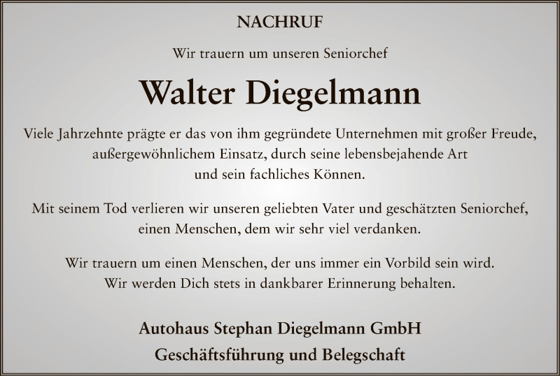  Traueranzeige für Walter Diegelmann vom 11.03.2016 aus Hersfeld