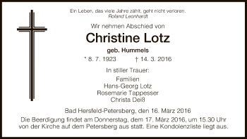 Traueranzeige von Christine Lotz von Hersfeld