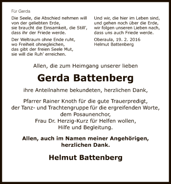 Traueranzeige von Gerda Battenberg von Hersfeld