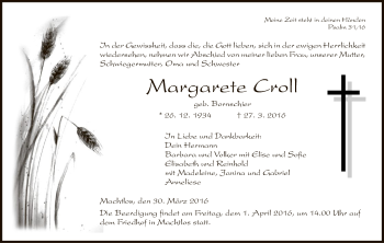 Traueranzeige von Margarete Croll von Hersfeld