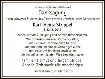 Traueranzeige von Karl-Heinz Strippel von Hersfeld