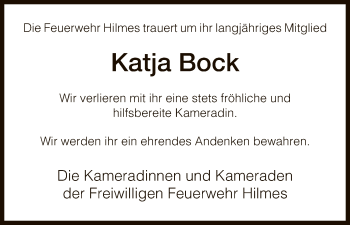 Traueranzeige von Katja Bock von Hersfeld