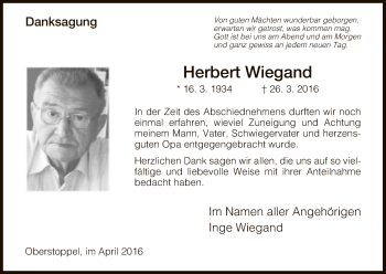 Traueranzeige von Herbert Wiegand von Hersfeld