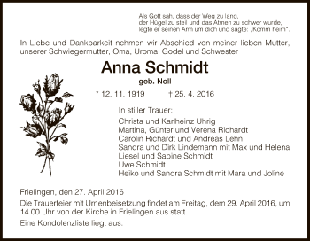 Traueranzeige von Anna Schmidt von Hersfeld