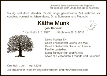 Traueranzeige von Käthe Munk von Hersfeld