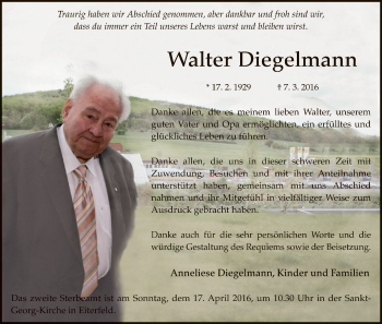 Traueranzeige von Walter Diegelmann von Hersfeld