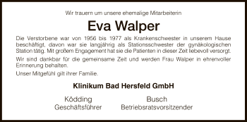 Traueranzeige von Eva Walper von Hersfeld