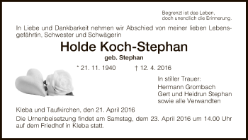 Traueranzeige von Holde Koch-Stephan von Hersfeld