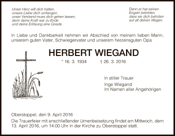 Traueranzeige von Herbert Wiegand von Hersfeld