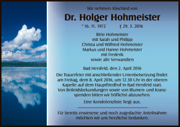 Traueranzeige von Holger Hohmeister von Hersfeld