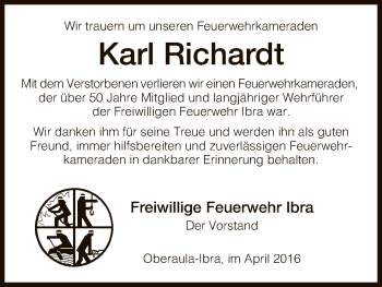 Traueranzeige von Karl Richardt von Hersfeld