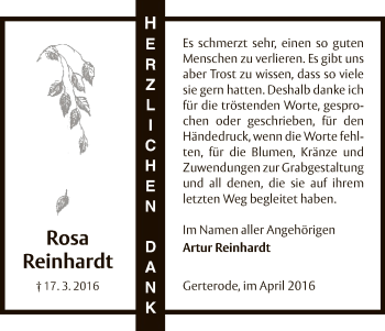 Traueranzeige von Rosa Reinhardt von Hersfeld