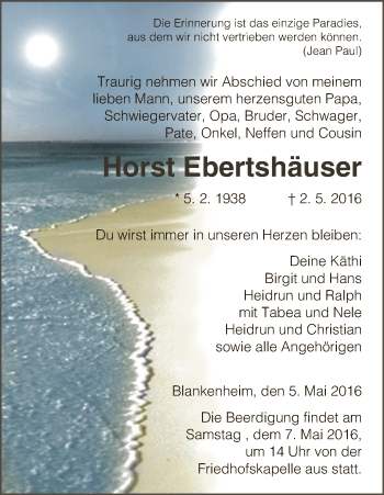 Traueranzeige von Horst Ebertshäuser von Hersfeld