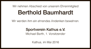 Traueranzeige von Berthold Baumhardt von Hersfeld