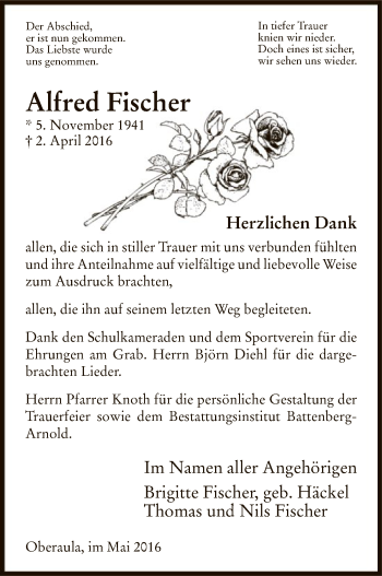 Traueranzeige von Alfred Fischer von Hersfeld