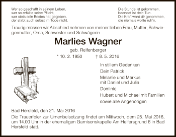 Traueranzeige von Marlies Wagner von Hersfeld