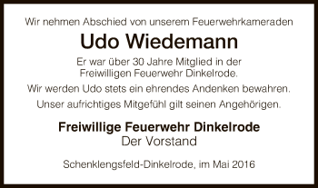 Traueranzeige von Udo Wiedemann von Hersfeld