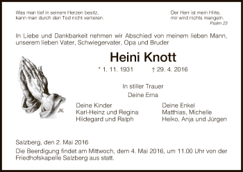 Traueranzeige von Heini Knott von Hersfeld