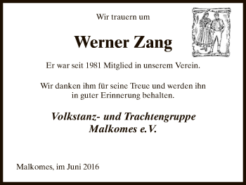 Traueranzeige von Werner Zang von Hersfeld