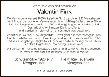 Traueranzeige von Valentin Fink von Hersfeld