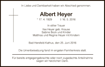 Traueranzeige von Albert Heyer von Hersfeld