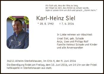 Traueranzeige von Karl-Heinz Siel von Hersfeld