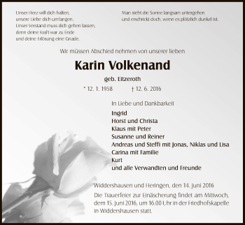 Traueranzeige von Karin Volkenand von Hersfeld