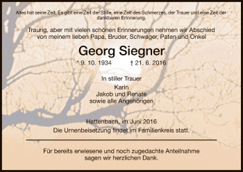 Traueranzeige von Georg Siegner von Hersfeld