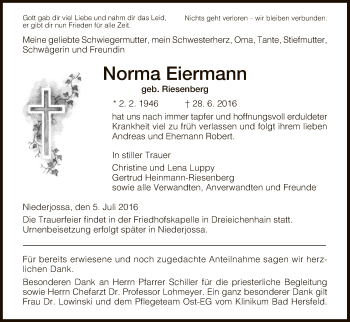 Traueranzeige von Norma Eiermann von Hersfeld