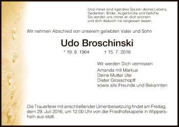 Traueranzeige von Udo Broschinski von Hersfeld