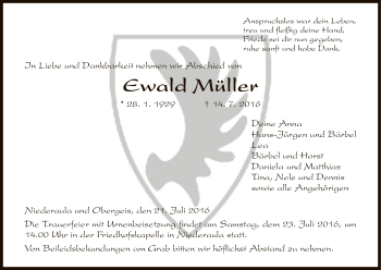 Traueranzeige von Ewald Müller von Hersfeld