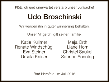 Traueranzeige von Udo Broschinski von Hersfeld